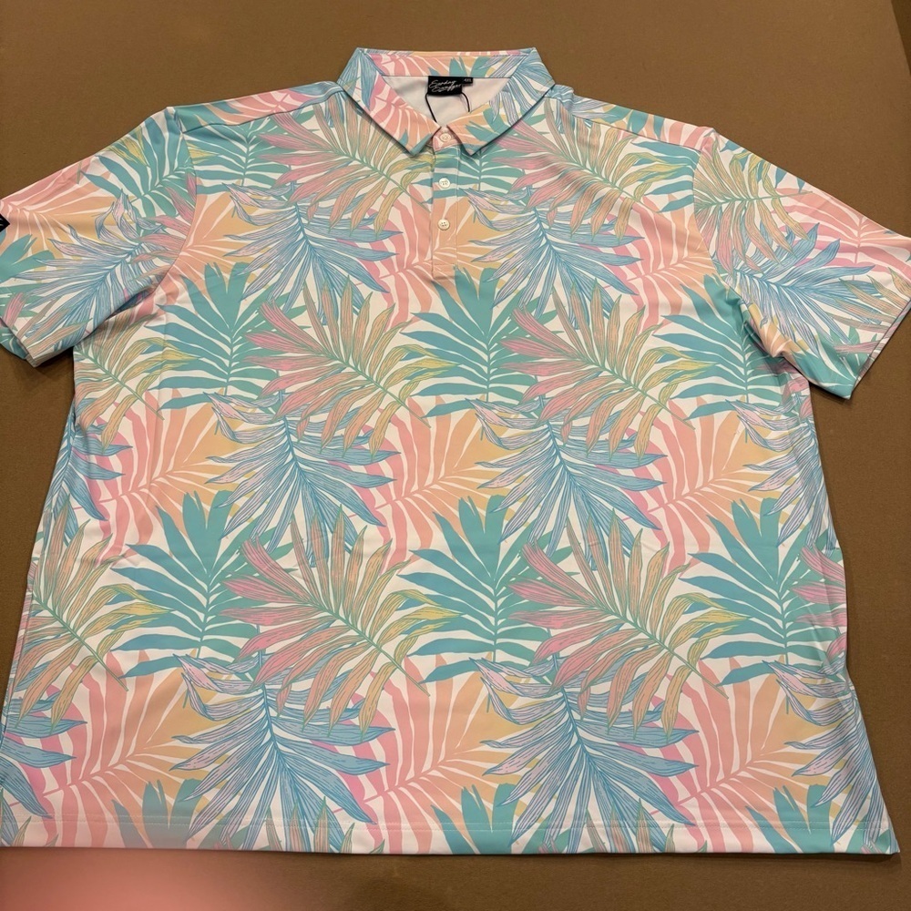 Sunday Swagger Men’s Tropical Leaf Print Performance Golf Polo Size 4XL NWT